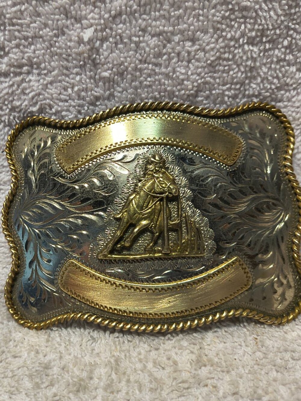 Women Pole Racing Belt Buckle ADM Gold Banners Silver Engraved Great VIntage